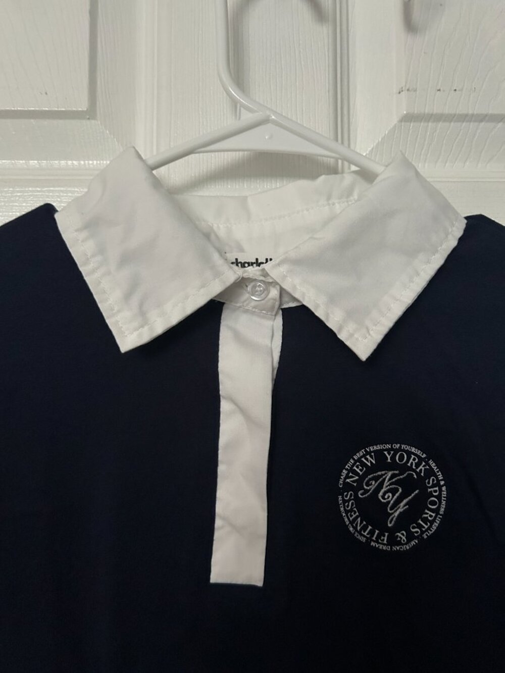Charlotte Russe Navy Blue Polo Shirt Women's Small Cropped Long Sleeve - Picture 3 of 8